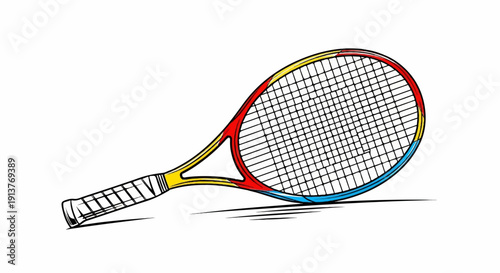 Colorful tennis racket illustration on a white background