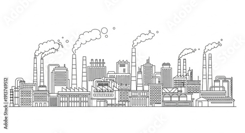 Industrial Factory Buildings with Smoke Coming Out of Chimneys.