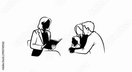 Counselor reads to a family of three