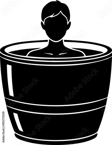 Ice Bath Recovery Silhouette Person in Cold Plunge Tub Athlete Biohacking Wellness Minimalist Flat Vector Icon