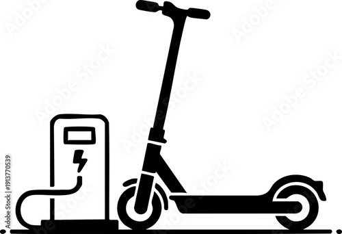 E-Scooter Docking Silhouette Electric Kick Scooter in Sidewalk Charging Station Urban Mobility Minimalist Flat Vector Icon