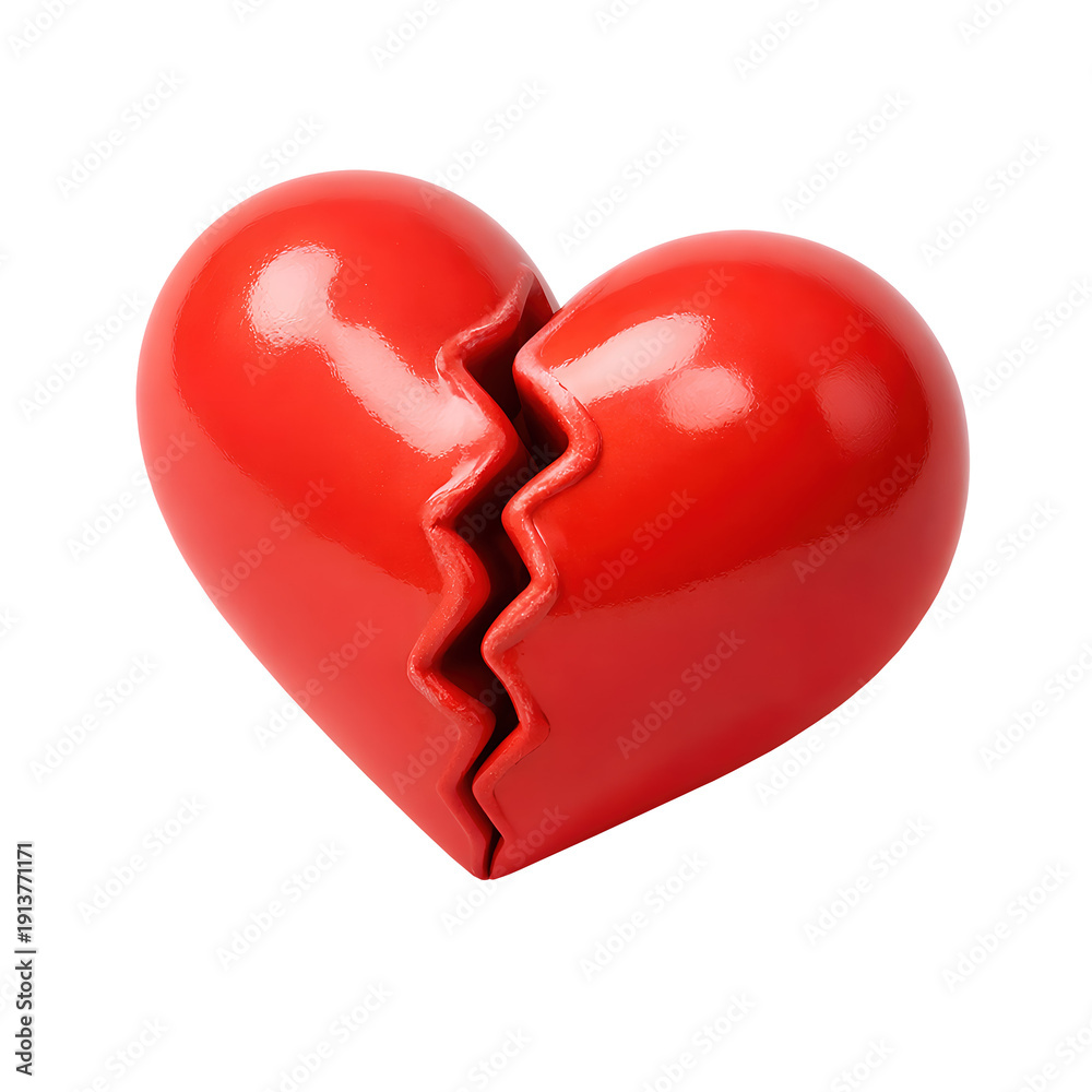 Fototapeta premium Broken heart red heart glossy heart clay heart love heartbreak sadness romance emotional valentine
