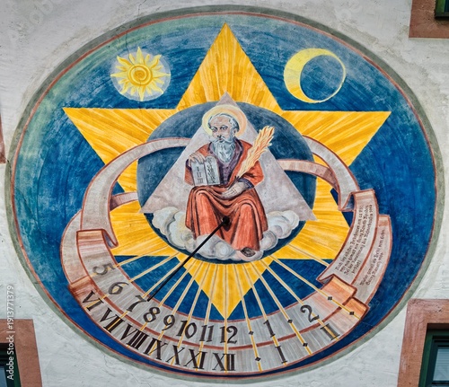 Berchtesgaden, Bavaria, Germany, Europe, December 2025,. sundial fresco