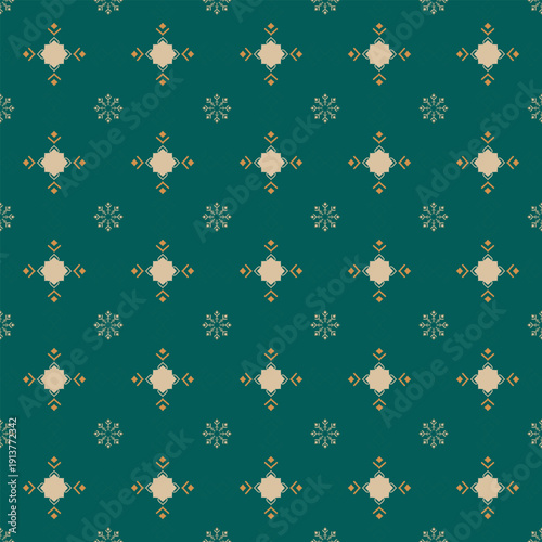 Premium seamless vector pattern featuring geometric stars on a deep teal backdrop. Elegant symmetrical background for modern branding, web design, and interior decor