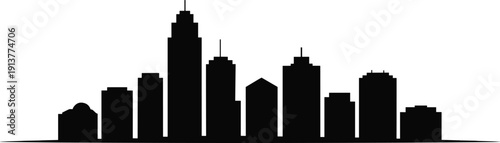 Modern city skyline silhouette vector illustration with urban skyscrapers, downtown architecture panorama for cityscape design