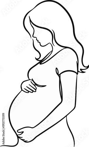 Delicate line art silhouette of a pregnant woman holding her belly