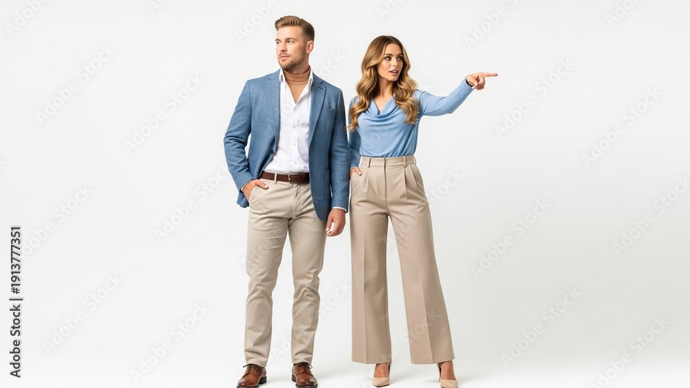 Obraz premium Professional couple presenting together in modern business attire