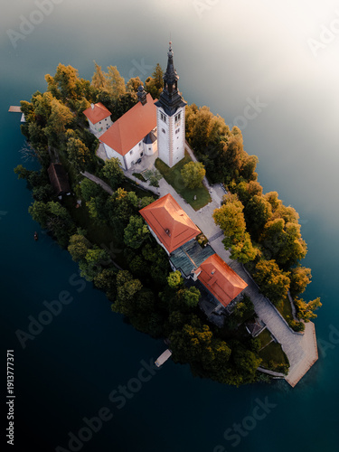 Bled, Slovenia - Aerial view of beautiful Lake Bled
