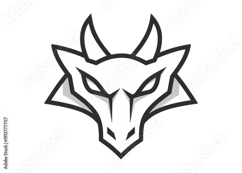 Menacing dragon head illustration with sharp horns and fierce expression