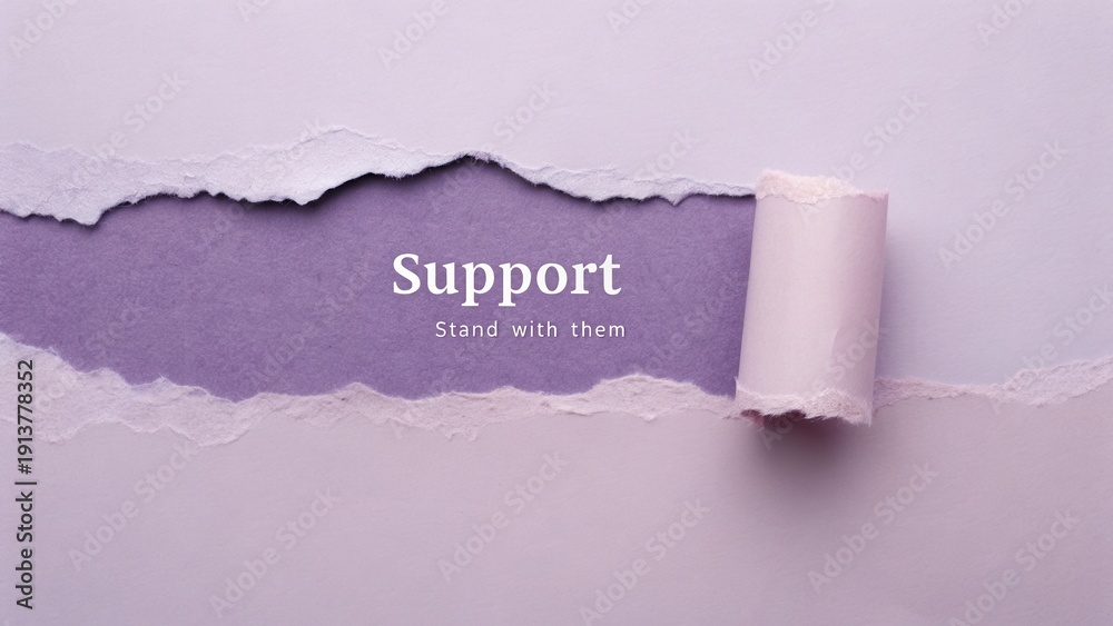 Obraz premium Support Message with Torn Paper Background and Soft Color Palette for Encouragement and Motivation in Visual Communication