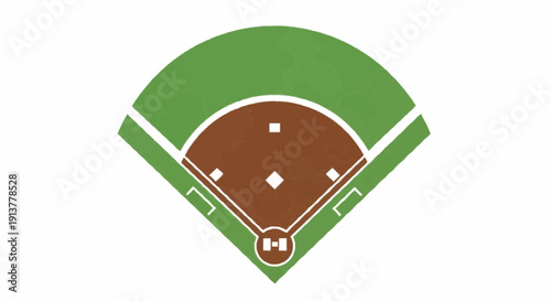 Aerial view of an empty baseball field with green grass and brown dirt