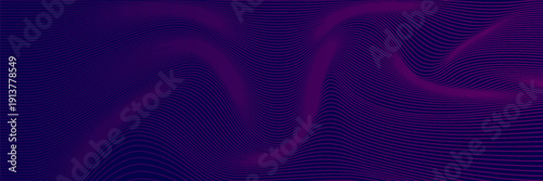 Vector smooth waves on dark background. Futuristic technology design backdrop with purple and blue gradient transition.