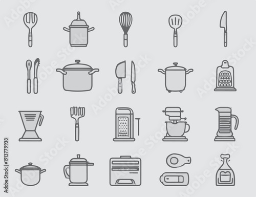 kitchen equipment icons set