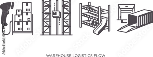 Warehouse storage organization in industrial distribution center vector
