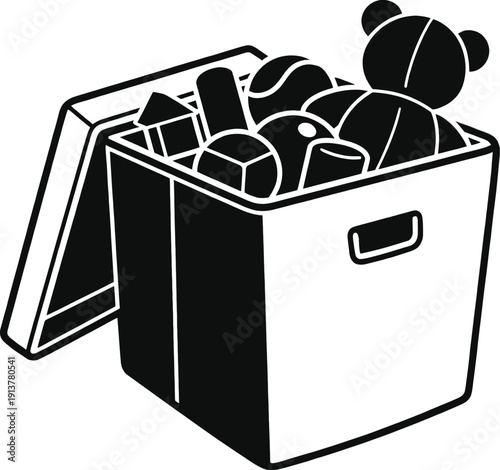 Toy bin organization in kids playroom vector illustration