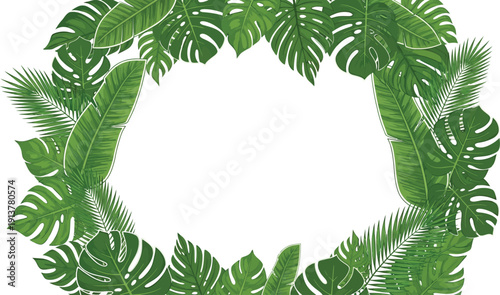 A circular arrangement of various green leaves and foliage viewed from directly above