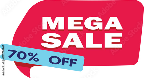 Red and blue sale banner with 70 percent off text mega discount