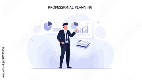 Businessman analyzing financial charts and graphs with data visualization for professional planning