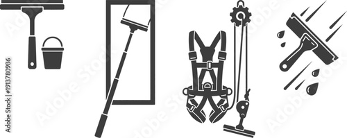 Window washing equipment with squeegee and spray bottle