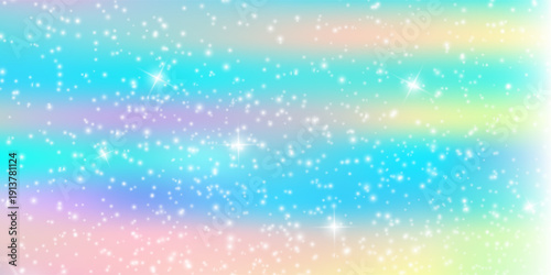 Unicorn magical bokeh background with pastel rainbow gradient and sparkling stars for fantasy design. Soft pink, purple and blue colors with glowing light effects. Dreamy fairy tale atmosphere.