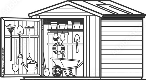 Garden shed organization vector with various tools