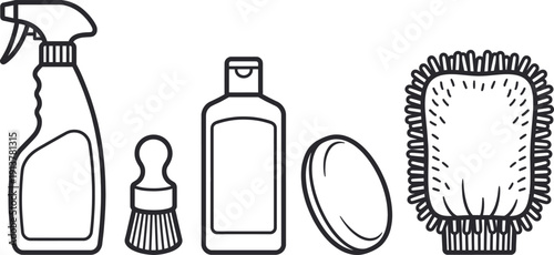 Car interior detailing kit icons vector illustration set