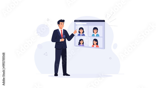 Businessman leading online meeting with remote colleagues on video conference