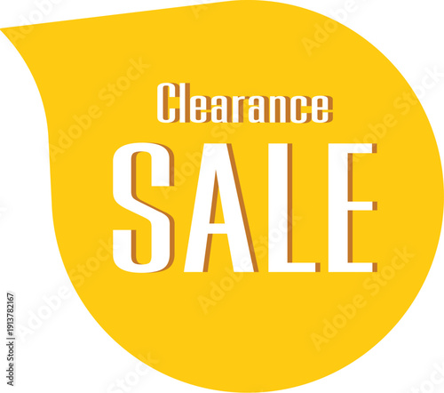 Yellow leaf-shaped clearance sale sign with white text