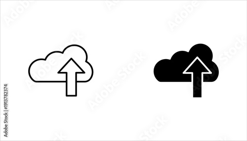 Cloud Upload Icon Black and White Flat Design