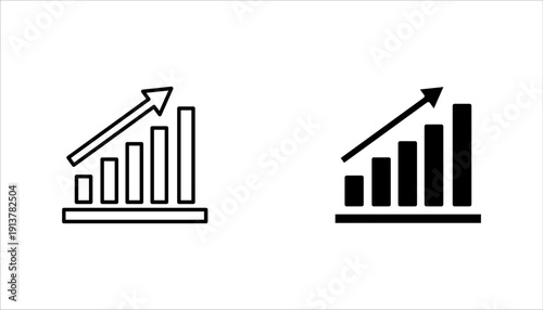 Business Growth Chart Icon Set Black and White Vector