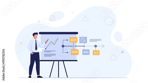 Businessman Presenting Financial Growth Chart on Whiteboard, Business Strategy