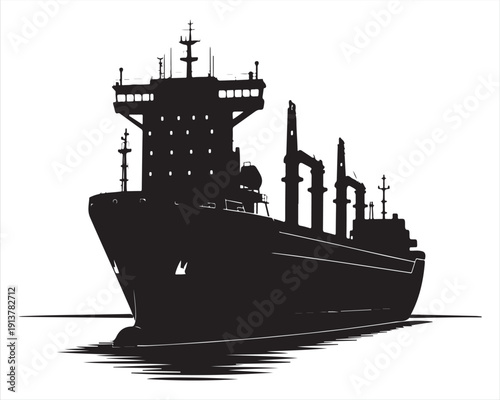 Commercial Freighter Vessel Silhouette on Water