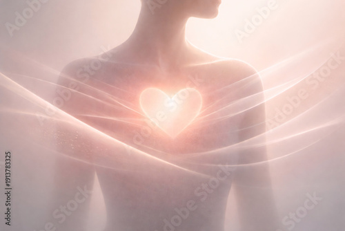 Minimalist surreal illustration of calm breathing rhythm and balanced heart energy, wellness and healthy lifestyle concept.