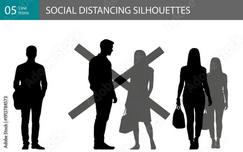 Social Distancing Silhouettes Vector - No Contact Safety Icons Pack