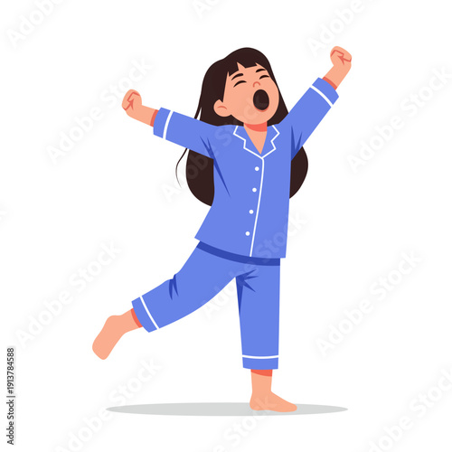 Cute child stretching in pajamas after sleep flat design vector empty state ui element for websites and apps