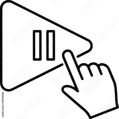 Icon of a hand cursor pressing a pause button within a play icon