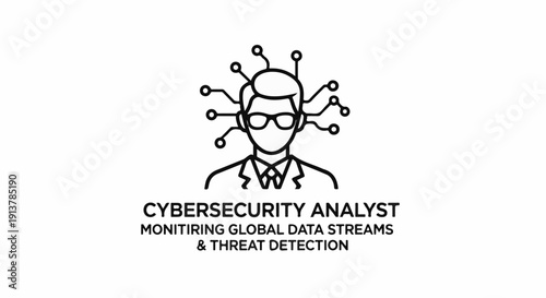 Icon of a person connected to data streams, representing cybersecurity