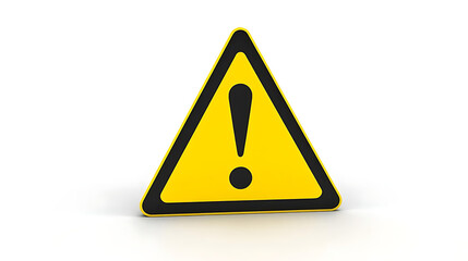 Yellow triangular warning sign icon with black border 3D render isolated on transparent background.
