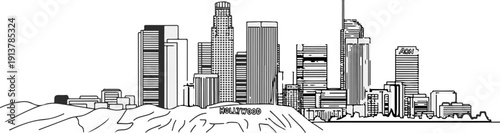 Iconic city skyline with prominent hills and a famous sign