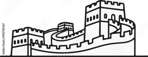 Iconic stone fortification with crenellated battlements and watchtowers