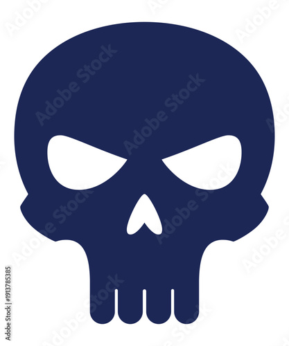 Isolated vector illustration of a scary human skull and crossbones symbol with white teeth on a black background for a pirate or Halloween horror tattoo