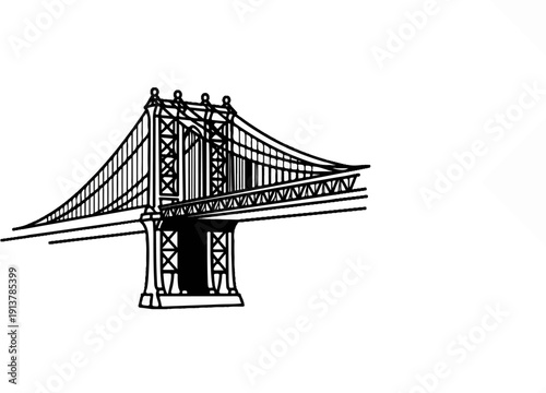 Iconic suspension bridge silhouette with detailed towers and cables