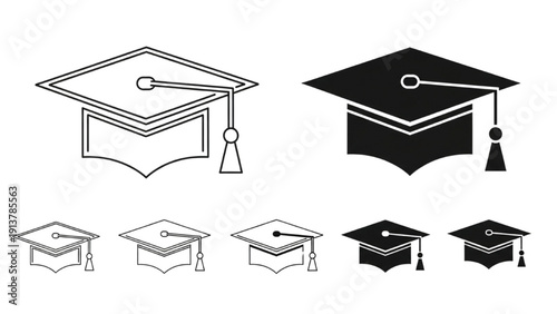 Collection of graduation caps and tassels in various styles and designs