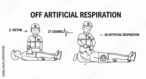 Illustration shows steps in assisting a victim with artificial respiration