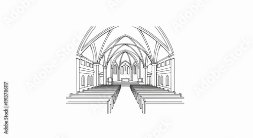 Interior of a Gothic-style church with vaulted ceilings and pews