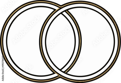 Interlocking rings symbol, black and gold, simple design