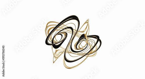 Intertwined black and gold abstract loops on white background