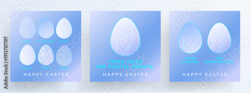 Happy Easter technology greeting cards set with digital Easter eggs - corporate blue social media backgrounds with spring digital transformation concept - Vector square templates for company marketing