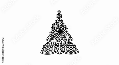 Intricate snowflake-adorned tree, Celtic knot design elements