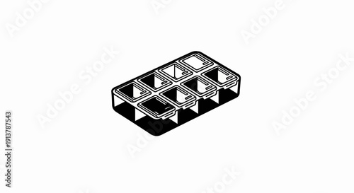 Isometric outline of an eight-cell ice cube tray